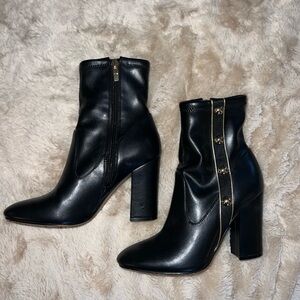 Marc Fisher Women's 6.5M Boots Black Gold Studs Zip Up Faux Leather